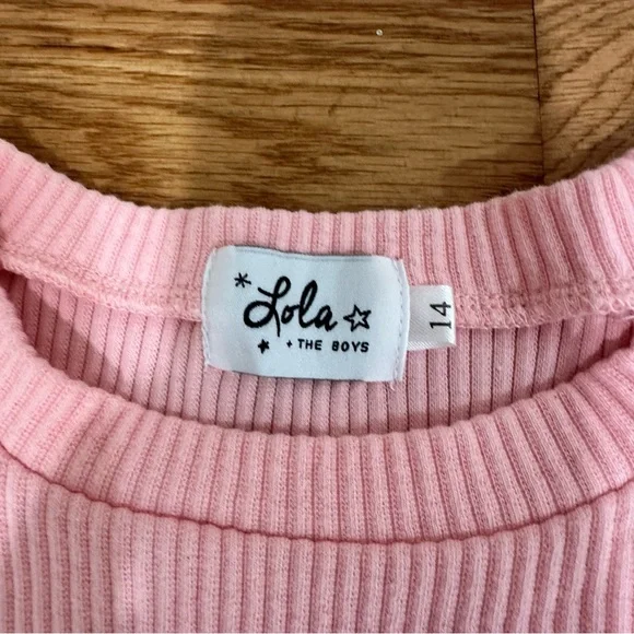 Lola + The Boys Pink Strawberry Tulle Dress Girls Size 14 Long Sheer Sleeves - Picture 4 of 5